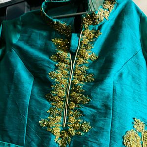 Green Color Ethnic Gown With Dupatta