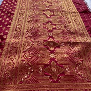 Brand New Maroon Soft Silk Saree With Blouse Piece