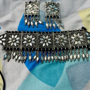 Oxidised Silver Neckpiece And Earring Set