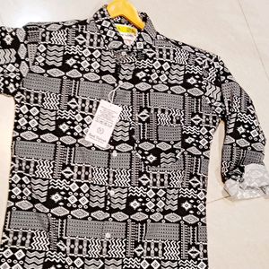 Black &White Printead Mens Shirt Polister Febric