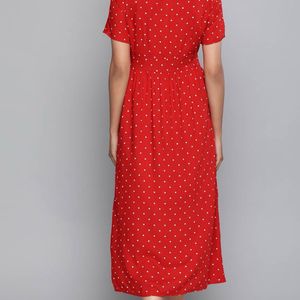 Red & White Polka Dots Print EmpireDress