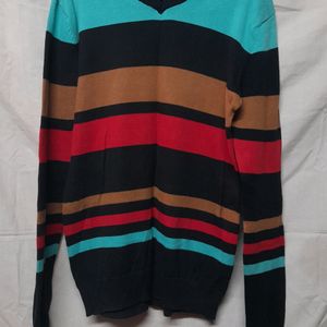 Men's Striped V Neck Multicolor Sweater Pullover