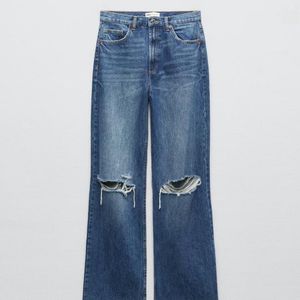 Zara Wide Leg High Waist Ripped Jeans