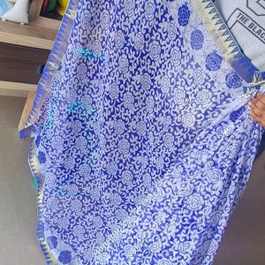 Chiffon Navy Blue and White Daily Wear Saree