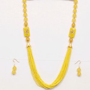 Yellow Necklace With Earrings.  Jewellery, Necklace, Chain, Earrings, Western, Beauty, Women, Jaipurjewelry, Kundanjewelry, Peacockjewellery, Forever 21, biba, Shein, Choker, Rings,