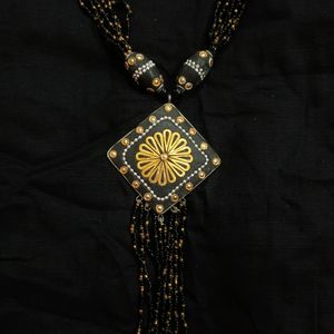 Gold Black Beaded Handcrafted Necklace