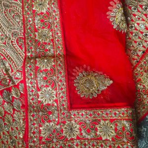 Unstiched Red And Gold Lehenga