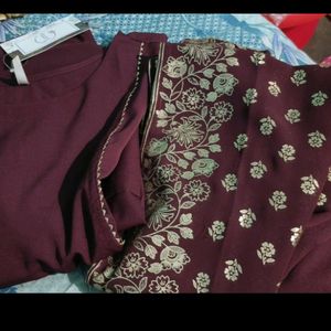 Maroon Poly Crepe A Line Kurta