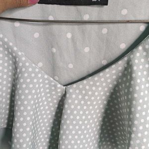 MADAME Mint Green White Polka Dot Top