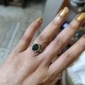 92.5 Pure Silver Green Stone Ring