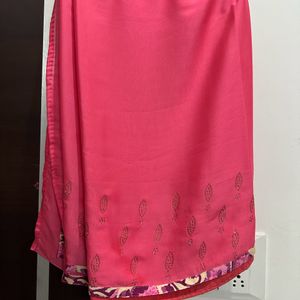 Pink Silk Saree with Floral Blouse