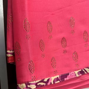 Pink Silk Saree with Floral Blouse