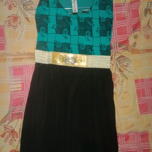 Sea Green With Black Combination Dress