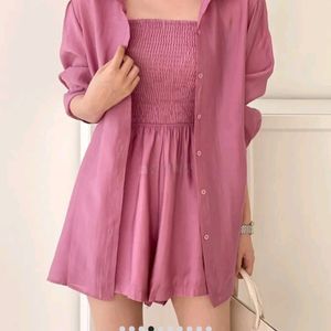 Pink Playsuit And Shirt Set