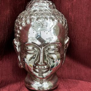 Iridescent Silver Toned Buddha Head Statue