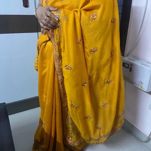 Beautiful Mustard Saree With Unstitch Blouse