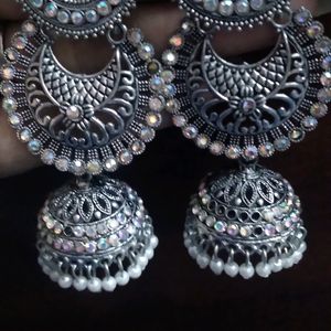 Oxidized Jhumkas With Stones