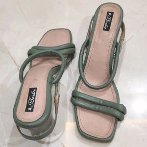 Round Shaped Heel Olive Green Sandals