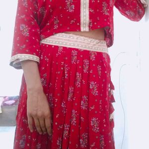 Brick Red Flowy Chiffon New Lehnga Choli Never Wor