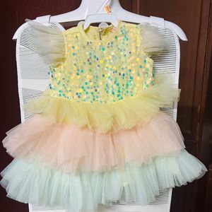 Lil Drama Baby Flared Party Dress And Gold Shoes