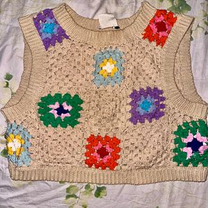 Multi Coloured Korean Crochet Crop Vest Or Top