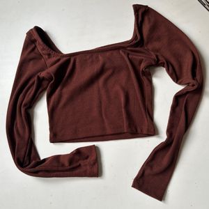 Square Neck Brown Crop Top