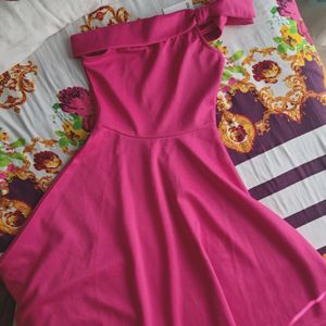 Pink Off-Shoulder SideBow Dress