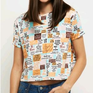 MAX Women Printed Round Neck Crop T-shirt