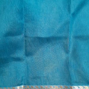 Beige and Greenish Blue Saree with Blouse