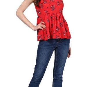 Red Floral Print Top