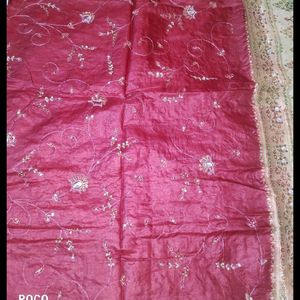 pretty red n cream beautiful partywear saree.