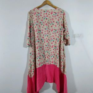 White And Pink Printed Kurta (Women's)