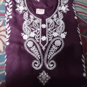 Cotton Embroidery Kurta With Lace