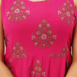 Women Printed Cotton Rayon Frontslit kurta (pink,)