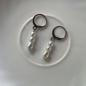 Silver Pearl Hoop Earrings