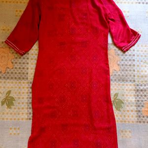 Bandhani Printed Red Daily Wear Kurta