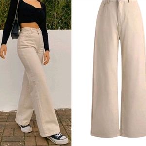 Beige wide leg jeans