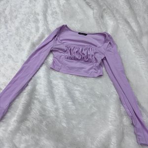 Petite Lavender Cute Crop Top Ruched