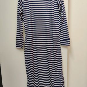 White And Dark Blue Striped Long Shrug (Women)