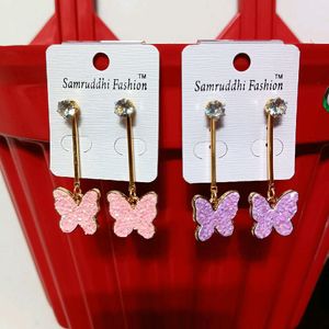 2 Pair Butterfly Korean Earrings