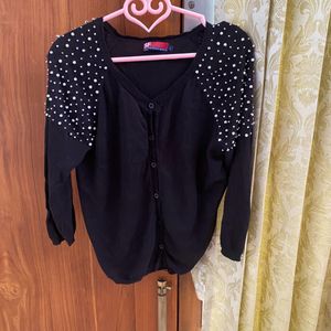 Pearl Studded Black Sweat Shirt