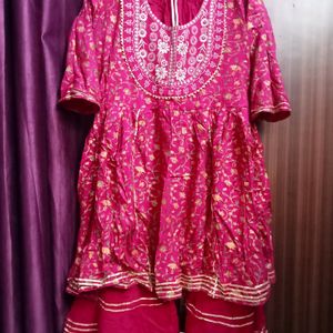 Party Wear Short Frok Suit Set in Rani Colour