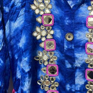 Blue Mirror Work Kurta