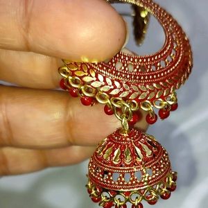 Red & Golden Jhumki Earing Studs