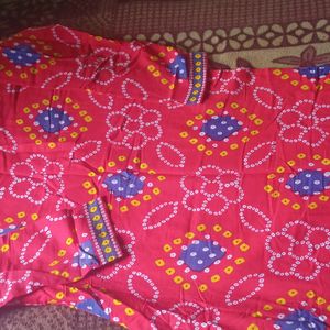 Red Bandhej Print Cotton Kurta