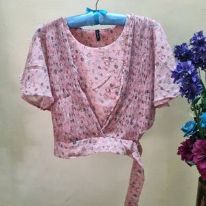 Price Drop!! Pink Crepe Tie Top