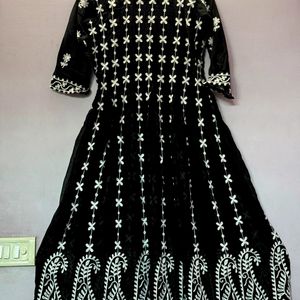 Black Georgette Chikankari Anarkali Kurta