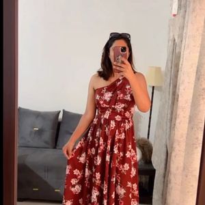 Cover Story Brown Floral Print Below Knee Dress