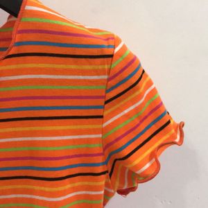 Orange Multicoloured Stripes T-shirt