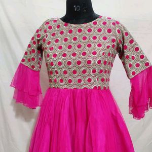 Hot pink Heavy Top With Net bottom And Garara